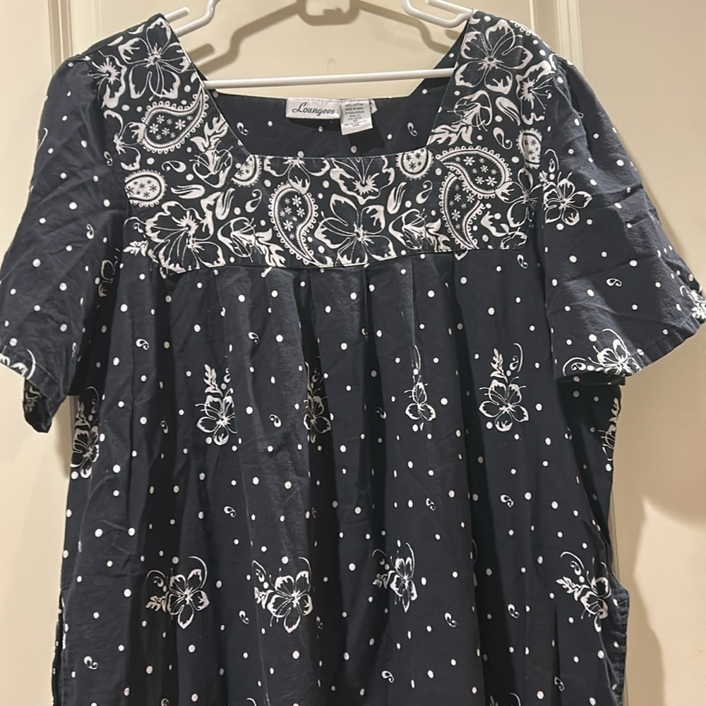 Loungees Floral polkadot Cotton Maxi pullover dress short sleeve pockets size 2X